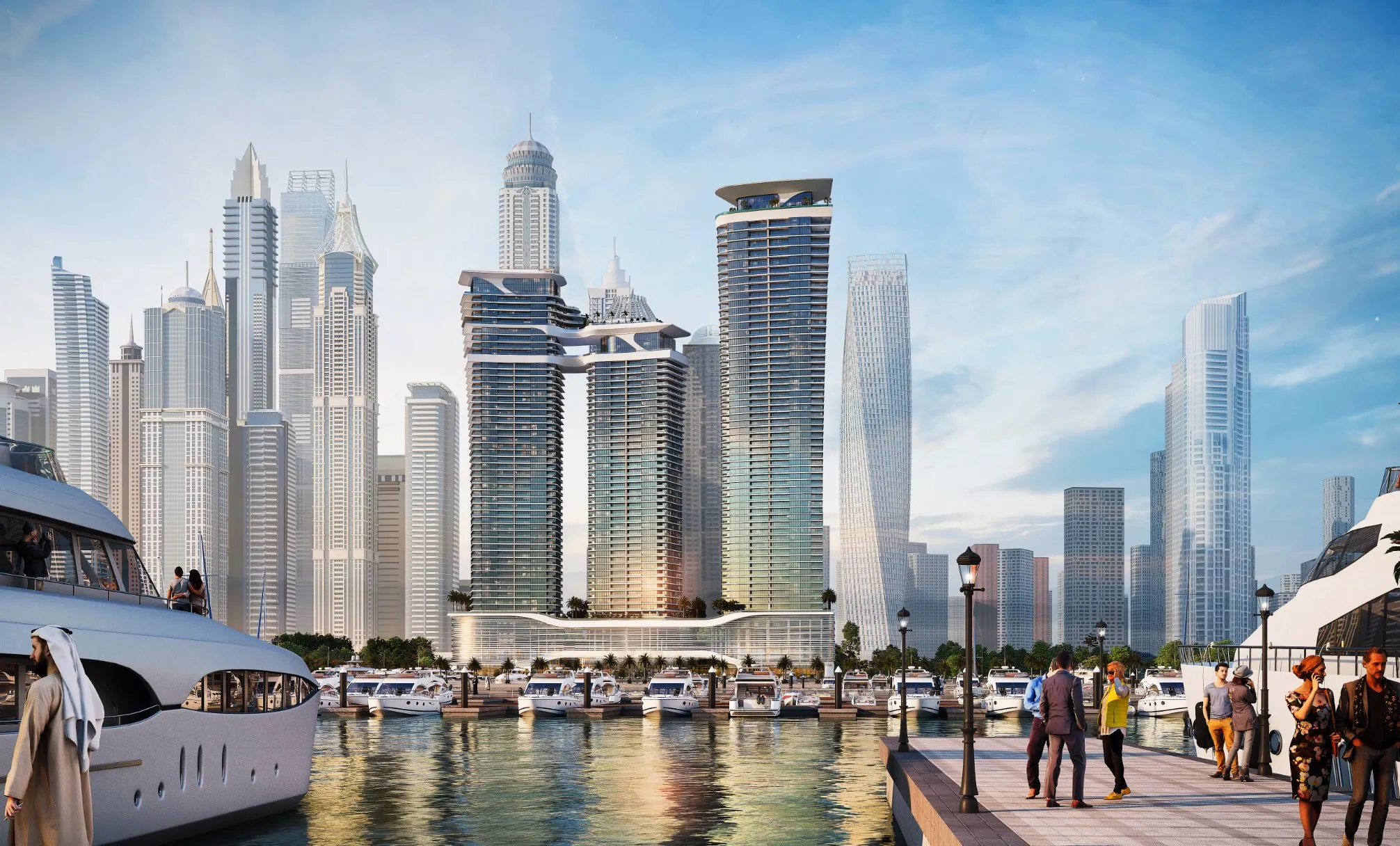 Wieża premium i otoczenie miejskie nad wodą